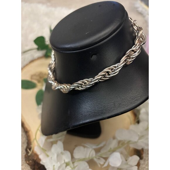 Trifari Braided Rope Chain Necklace Made France Silver-Toned Statement Vintage - Picture 9 of 13